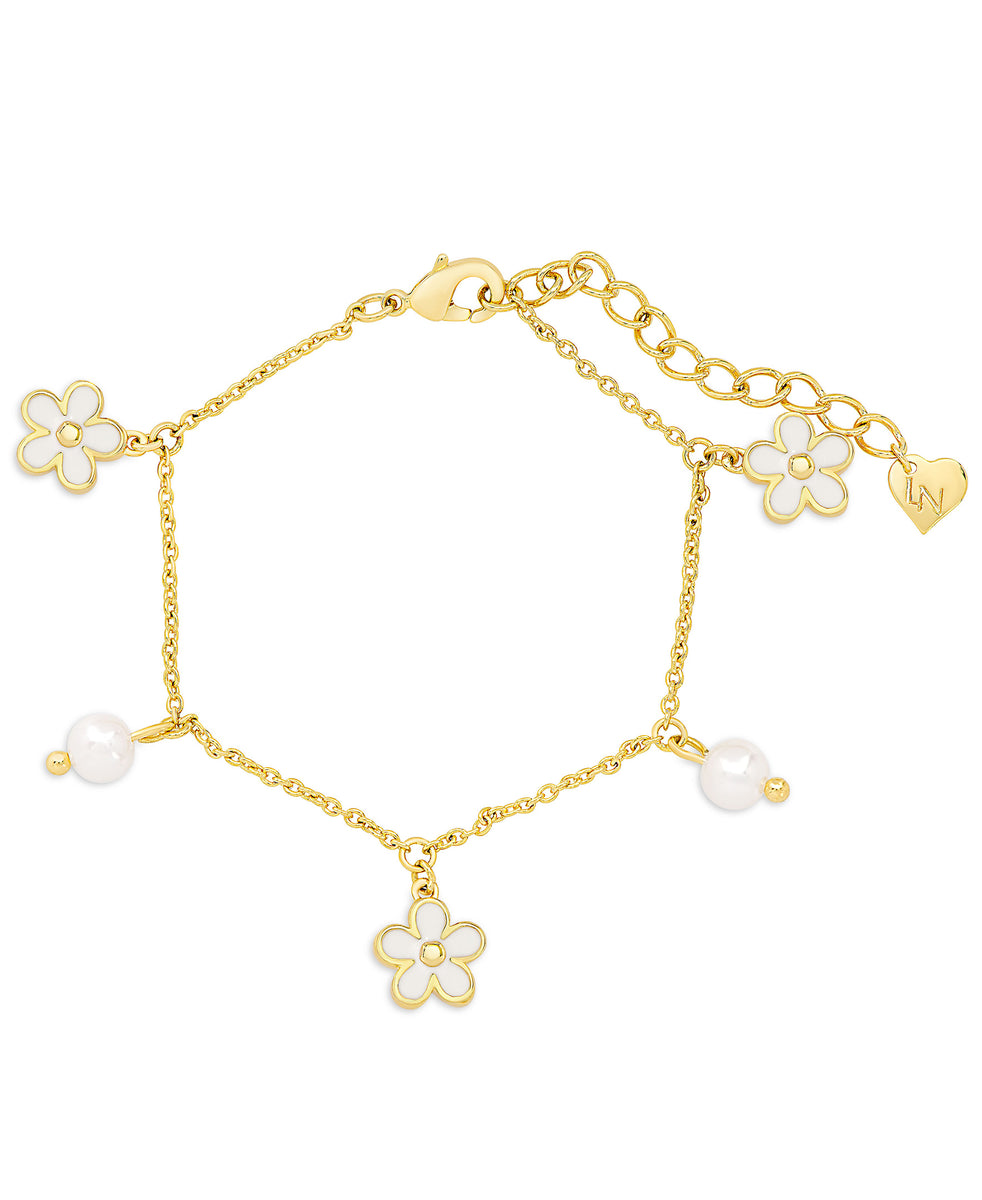 Flower and Freshwater Pearl Charm Bracelet (White) – Lily Nily
