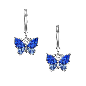 Crystal Butterfly Leverback Dangle Earrings - Blue