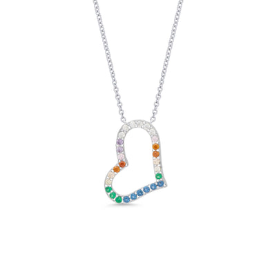 Rainbow CZ Sideways Heart Necklace