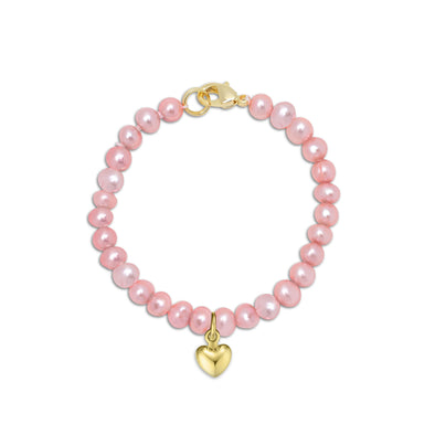 4.5" Pink Freshwater Pearl Strand Bracelet with Heart Charm (Baby)
