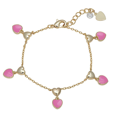 Double Heart Charm Bracelet (Pink)