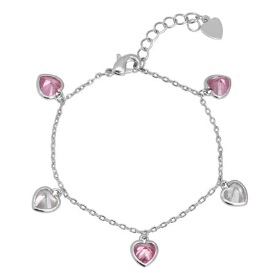 CZ Heart Charm Bracelet (Pink/White)