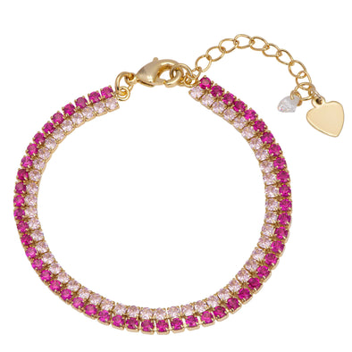 Double-Row CZ Tennis Bracelet (Pink/Red)
