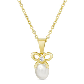CZ Bow and Freshwater Pearl Pendant in Sterling Silver