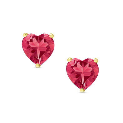 Heart CZ Stud Earrings in Sterling Silver (Ruby)