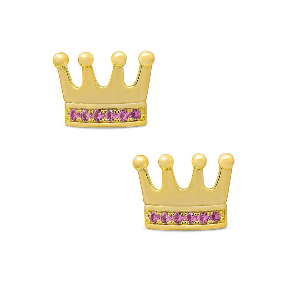 Pink CZ Crown Stud Earrings