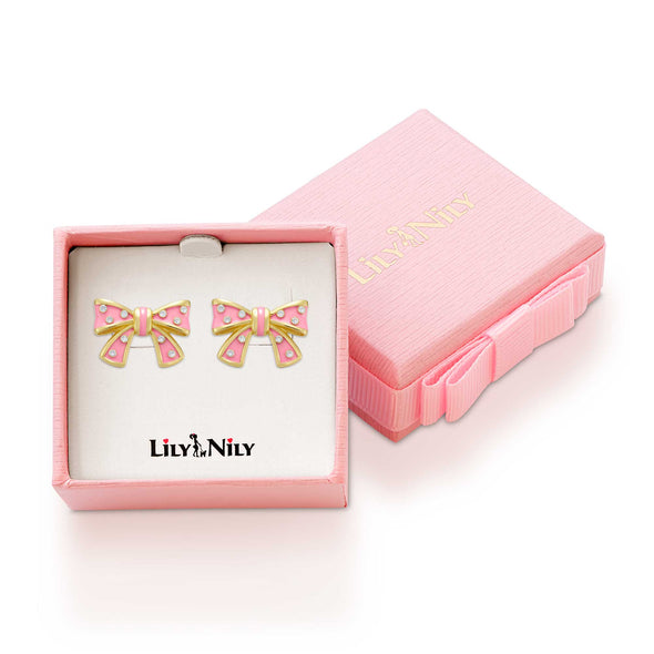 Bow Stud Earrings with Crystals (Pink)