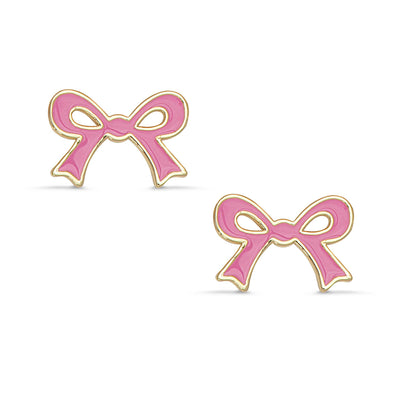 Flat Bow Stud Earrings (Pink)