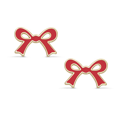 Flat Bow Stud Earrings (Red)
