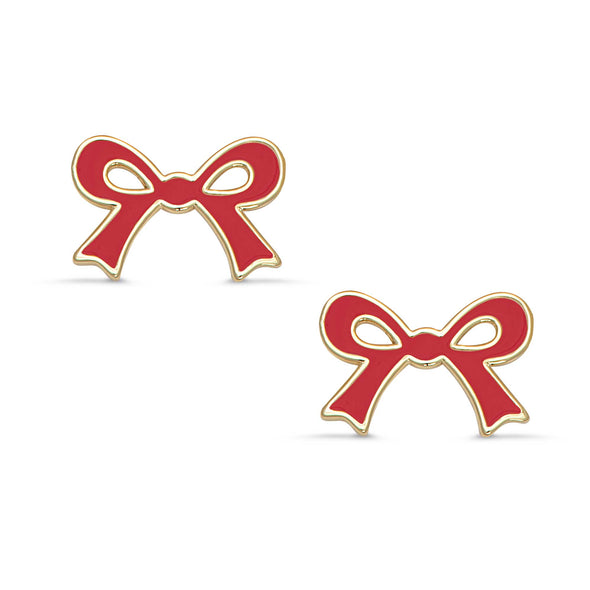 Flat Bow Stud Earrings (Red)