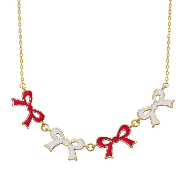 Flat Bow Link Necklace (Red/White)