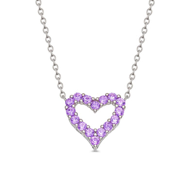 Open Heart CZ Necklace (Purple)