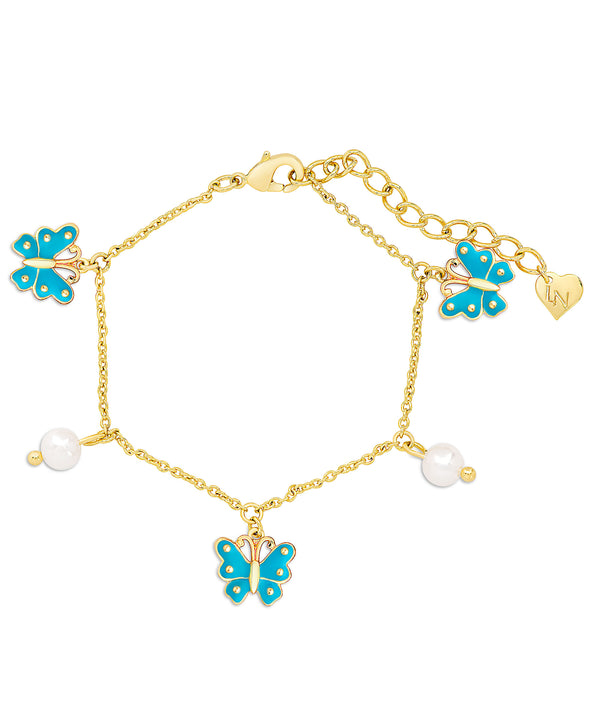 Butterfly and Freshwater Pearl Charm Bracelet (Blue)