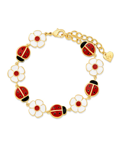 Ladybug & Flower Link Bracelet