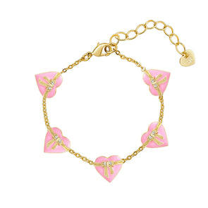 Heart & Ribbon Bow Link Bracelet