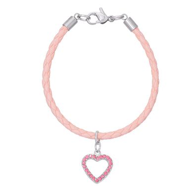 Pink Leather Bracelet - Pink Heart