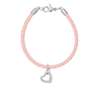 Pink Leather Bracelet - Open Heart