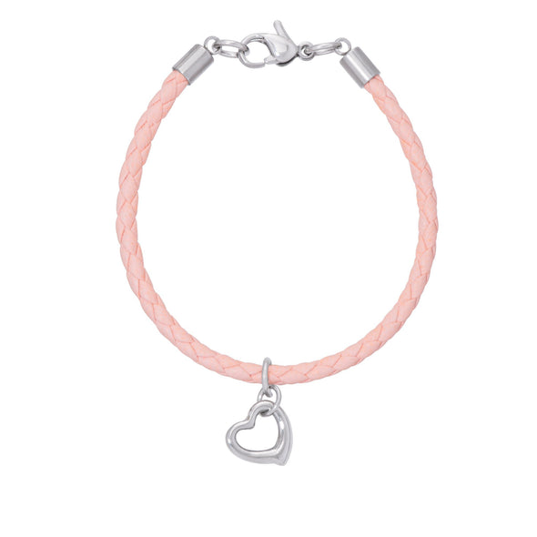 Pink Leather Bracelet - Open Heart