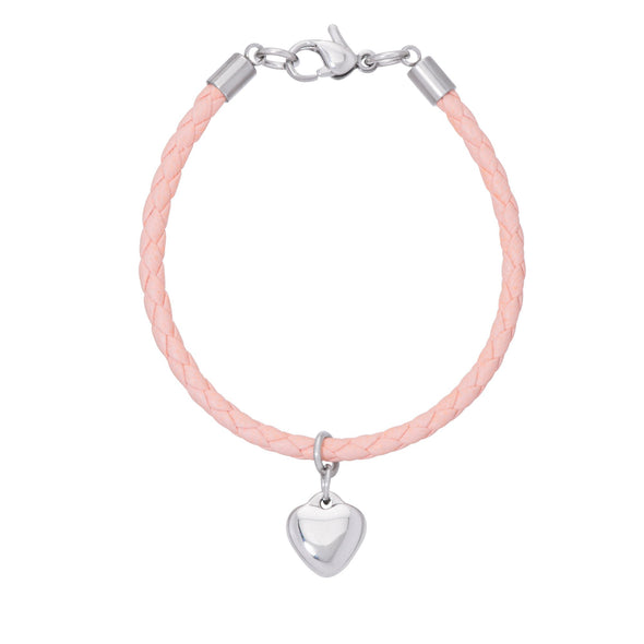 Pink Leather Bracelet - Heart