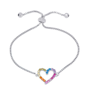 Rainbow CZ Heart Bolo Bracelet