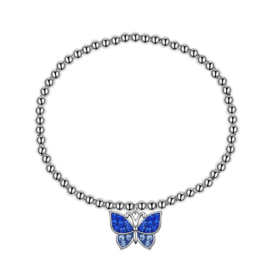 Crystal Butterfly Beaded Stretch Bracelet - Blue