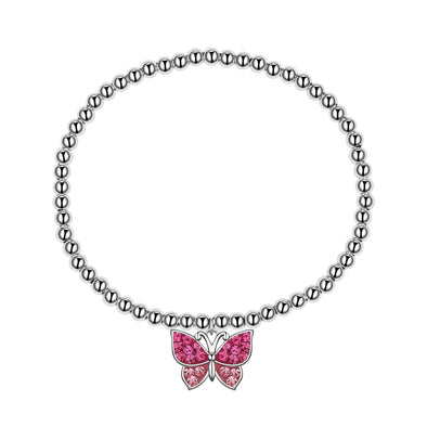 Crystal Butterfly Beaded Stretch Bracelet - Pink