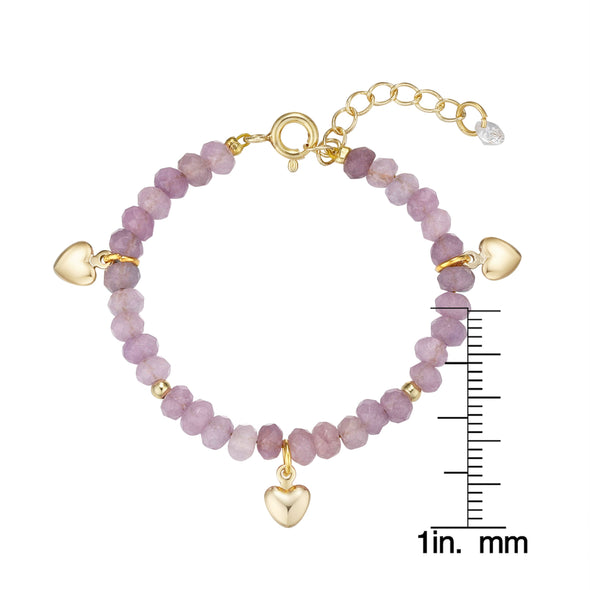 Amethyst Bead Bracelet with Heart Charms (Baby)