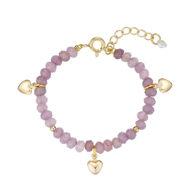 Amethyst Bead Bracelet with Heart Charms (Baby)