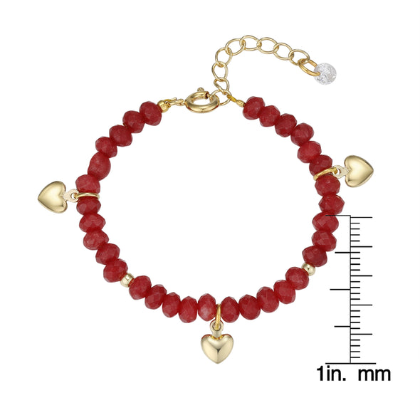 Red Agate Bead Bracelet with Heart Charms (Baby)