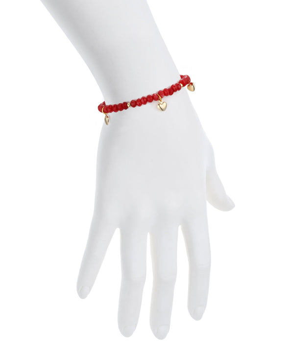 Red Agate Bead Bracelet with Heart Charms (Baby)