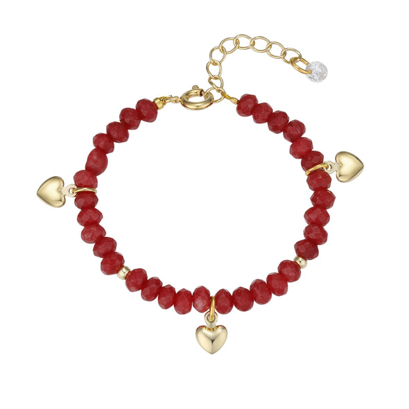 Red Agate Bead Bracelet with Heart Charms (Baby)