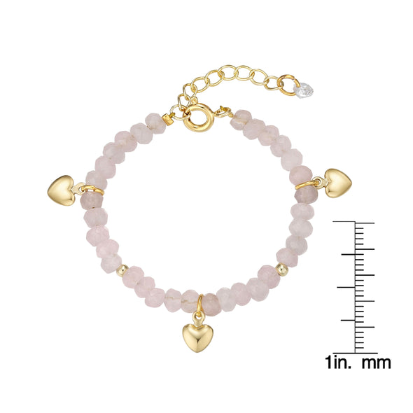 Rose Quartz Bead Bracelet with Heart Charms (Baby)