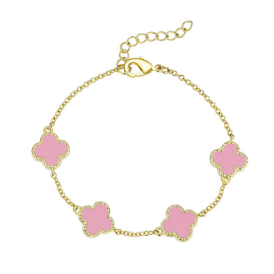 Four Leaf Clover Link Bracelet - Pink