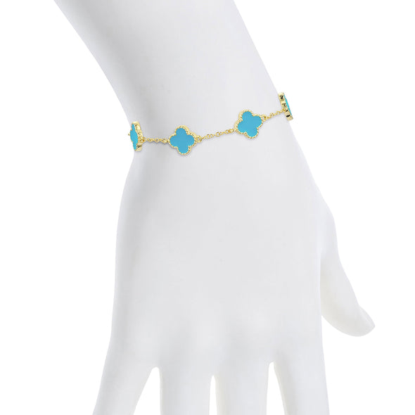 Four Leaf Clover Link Bracelet - Turquoise