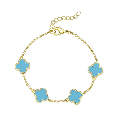 Four Leaf Clover Link Bracelet - Turquoise