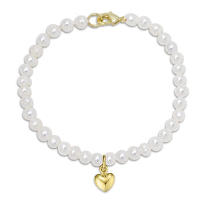 5.5" Freshwater Pearl Strand Bracelet with Heart Charm (Baby)