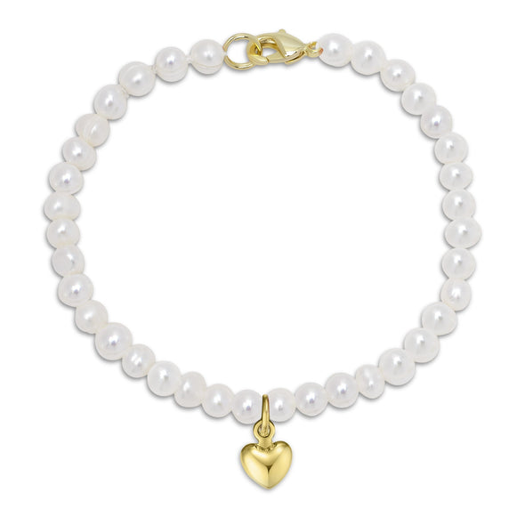 5.5" Freshwater Pearl Strand Bracelet with Heart Charm (Baby)