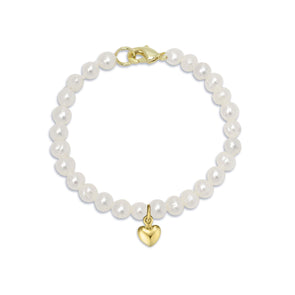 4.5" Freshwater Pearl Strand Bracelet with Heart Charm (Baby)