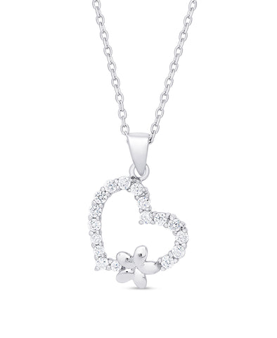CZ Heart and Flower Pendant in Sterling Silver