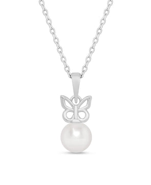 Butterfly & Freshwater Pearl Pendant in Sterling Silver