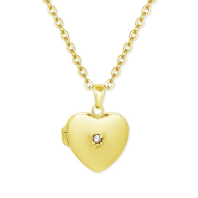 Heart Locket with CZ - Gold