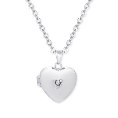 Heart Locket with CZ - Silver