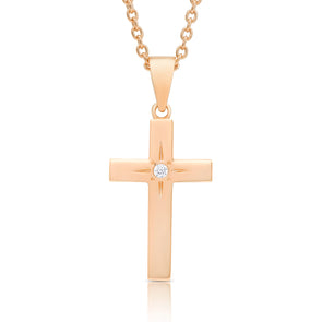 Cross Necklace with CZ - Rose