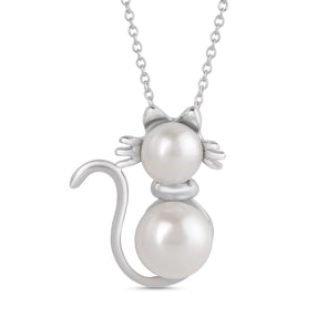 Freshwater Pearl Cat Necklace in Sterling Silver