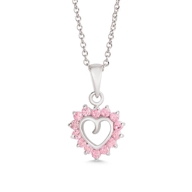 Open Heart Pink CZ Pendant in Sterling Silver