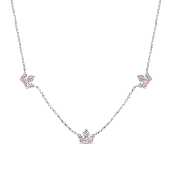 Princess Tiara CZ Station Necklace in Sterling Silver