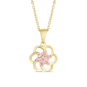 Pink CZ Flower Necklace in 18k Gold over Sterling Silver