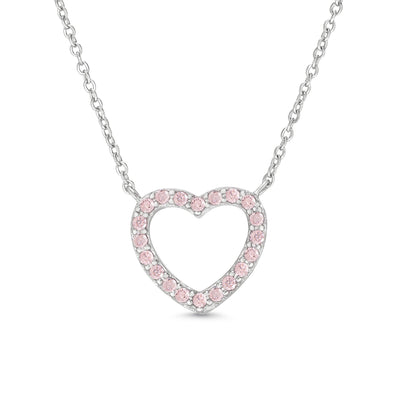 Pink CZ Open Heart Necklace in sterling Silver