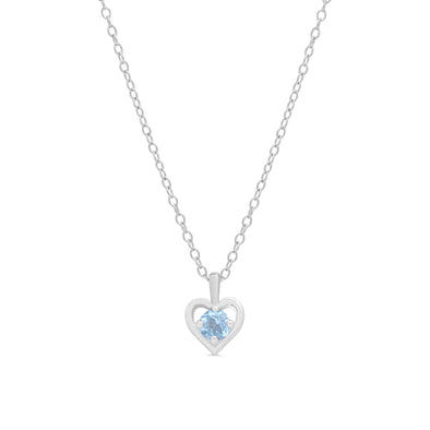 Blue CZ Heart Pendant in Sterling Silver