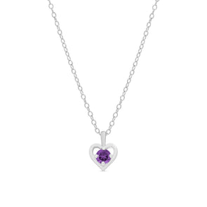 Purple CZ Heart Pendant in Sterling Silver